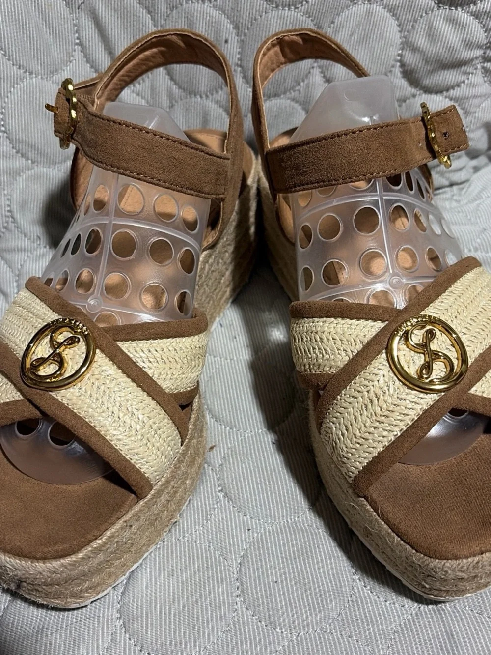 Sam & Libby Brown and Cream Espadrille Platform Wedges